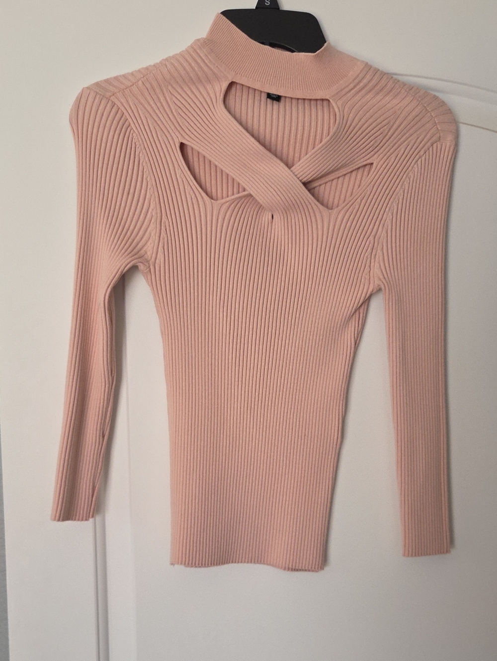 Ribbed Cutout Mock Neck Top - Blush Pink